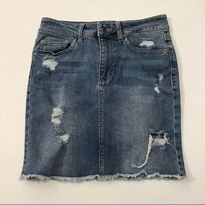 Wild Pearl Distressed Jean Mini Skirt